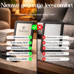 SwayTosh E-Reader Nova Smart – Incl. Luxe hoes - 6 inch 2026 – 36GB Opslag – Schermverlichting en Nachtmodus – E Reader Voor Ebook – Met Oplader — thumbnail 8