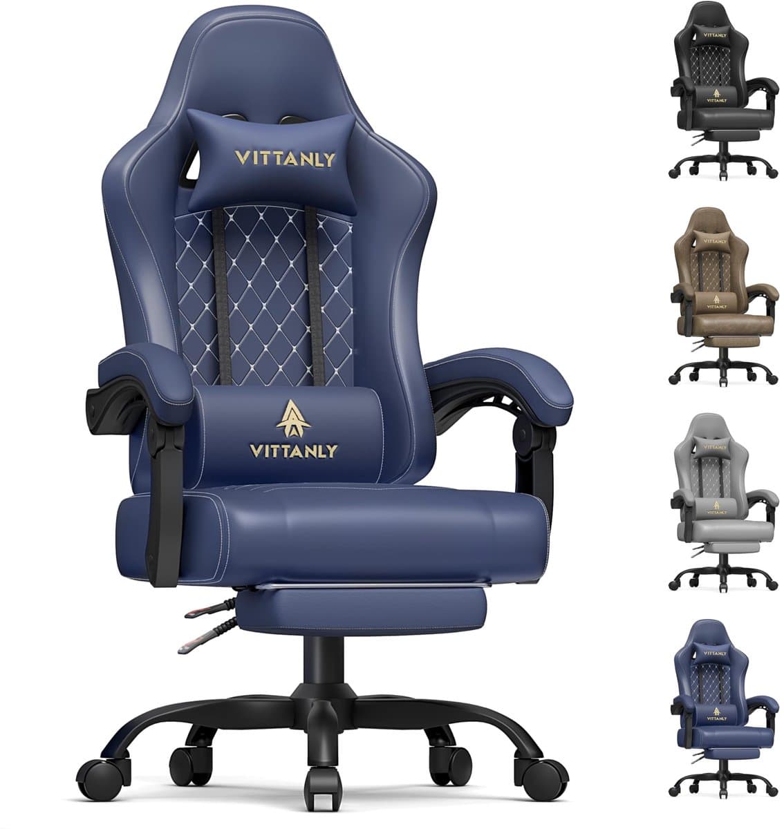 Vittanly - Game Stoel - Gaming Stoel - Gaming Stoel - Ergonomische Bureaustoel - Gamestoel - Verstelbaar - Gaming Chair - Inclusief voetensteun - Blauw — afbeelding 1