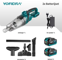 Yofidra Accu Steelstofzuiger - 10 kPa Steelstofzuiger - met 2x Accu’s - Kruimeldief - 0.75L Stofbak -Voor Huisdieren, Vloeren, Carpets, Auto — thumbnail 2