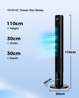 YASHE Torenventilator 110 cm - Stille ventilator vanaf 28 dB - 85 graden oscillatie - Afstandsbediening - 3 snelheden - 12-uurs timer - Led-display - Zwart — thumbnail 3