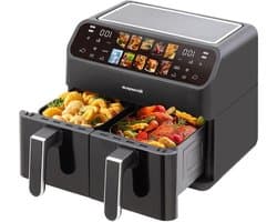 Hete Lucht Frituur - Dubbele Kamer XXL - Gezond Koken - Twee Losse Manden - 9 Liter Capaciteit - Zwart