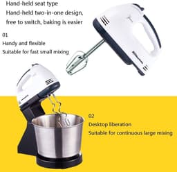 Keukenrobot Garde - Handmixer Voedselmixer - Bakken Cake Beslag - 2-in-1 Staand Handmodel - 1.7 Liter Kom - Wit — thumbnail 5