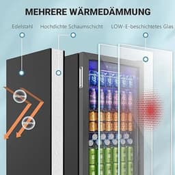 Flolife - Bierkoelkast met Glazen Deur en Zilver RVS Afwerking – Capaciteit 126 Blikjes – Verstelbare Planken voor Bier, Wijn en Dranken – Ideaal voor Thuis, Bar of Kantoor — thumbnail 5