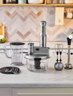 Karaca Mastermaid Prosteel - Staafmixer Set 1200W – 1,5L Glazen Hakmolen – Blender, Garde, Rasp & Snijschijven – Galaxy Grey — thumbnail 1