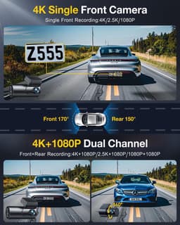Dashcam 4K voor en achter met wifi app - auto camera met nachtzicht en 64GB SD kaart — thumbnail 3