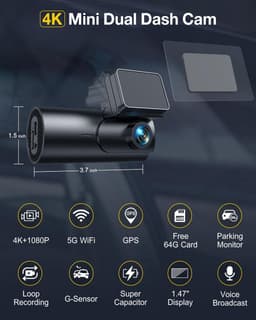 Dashcam 4K voor en achter met wifi app - auto camera met nachtzicht en 64GB SD kaart — thumbnail 5