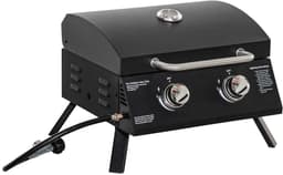 Gasbarbecue - Tafelmodel Gasbarbecue en Gasgrill - 2 Branders - Grillwagen - 5,6 kW - met Grillrooster, Drukregelaar, Slang, Thermometer - 55 x 46,5 x 41 cm - Zwart — thumbnail 3