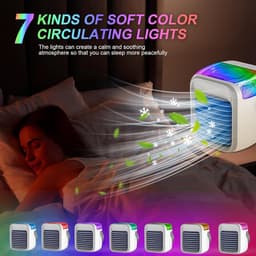 Draagbare luchtkoeler, 7 kleuren mini-airconditioner met 3 luchtsnelheden en USB-oplaadpoort, 300 ml 3-in-1 luchtkoeler, draadloze persoonlijke luchtkoeler met handvat voor kamer, kantoor en reizen — thumbnail 2