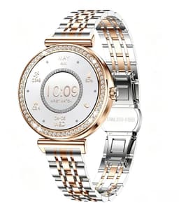 Knobbout Luxe Dames Smartwatch 1.27” met Kristallen – Bluetooth Bellen – HD Touchscreen – Hartslag, Bloeddruk & SpO₂ Monitoring – Vrouwelijke Gezondheidsfuncties – AI spraakassistent– IP68 Waterdicht – Tweekleurige stalen band — thumbnail 1