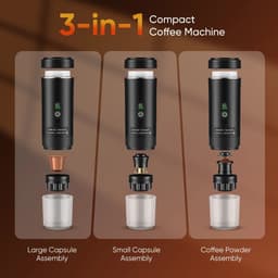 Stervia Draagbare Koffiemachine - Reiskoffiezetapparaat - Tot 5 Kopjes Koffie - Capsules En Poeder - USB C ingang - Zwart - 25 x 7,4 cm — thumbnail 2