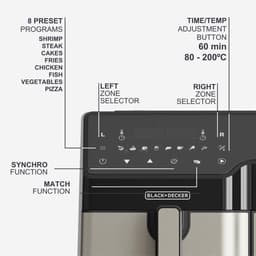 Dubbele Heteluchtfriteuse - Airfryer Twee Manden - Gezond Koken - Double Cooking Technologie - 9L Totale Capaciteit - Zwart — thumbnail 3
