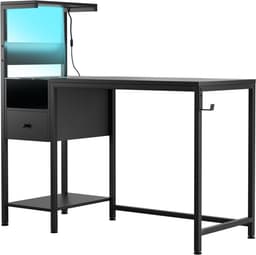 Computerbureau - Computerbureau met stopcontact en opbergplanken – Studie- en schrijftafel met USB-poorten en oplaadstation – PC-bureau/werkstation voor thuiskantoor – Zwart — thumbnail 1