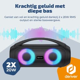 Denver Bluetooth Speaker Draadloos - Lichteffecten - Muziek box - AUX - TWS Pairing - BTG618 — thumbnail 4