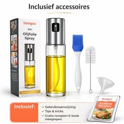 BooGoo® Olijfolie Sprayer Premium Design - RVS & Glas - 100ml - Inclusief Ebook & Accessoires - Oliefles voor Airfryer, BBQ & Bakken — thumbnail 5