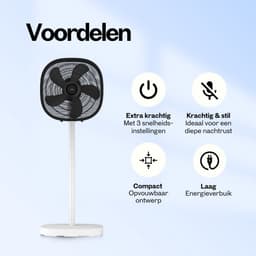 Dynter Staande Ventilator – Statiefventilator - Roterende ventilator – In hoogte verstelbaar & opvouwbaar (80 tot 125 cm) – Draaibare kop - Krachtig en geruisloos - Wit/Zwart – Diameter: Ø46.5 cm (AV25G) — thumbnail 2