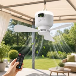 MUPOO Oplaadbare Camping Plafondventilator met LED verlichting - 8000mAh Accu - Afstandsbediening, 4 Standen & Timer - Stille DC Motor, Type-C & Ø27cm - Voor Tent, Caravan, Camper, Overkapping, Veranda & Buiten — thumbnail 1