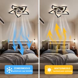5 Lotus Ventilator - Bedienbaar Met Afstandsbediening & APP - Zwart - Plafondventilator - Plafonniere - 6 Standen - Moderne Lamp - ⌀ 69cm — thumbnail 4