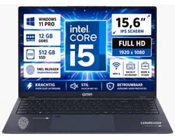 GMR Laptop 15.6 Inch Full HD IPS | Intel Core i5 | 12GB DDR5 RAM | 512GB SSD | Windows 11 Pro | Zakelijke Laptop | Studenten Laptop | Thuiswerk Laptop | Office Laptop | Notebook