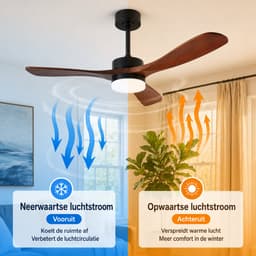 Rosnek Plafondventilator met Lamp - Ventilator Plafond met Massief Houten Bladen - LED Plafondlamp Dimbaar - Afstandsbediening & App - 6 Snelheden - Stille DC Motor - Ø132cm — thumbnail 4