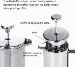350 ml French press koffiezetapparaat, roestvrij staal, dubbelwandig geïsoleerd, voor filterkoffie — thumbnail 4