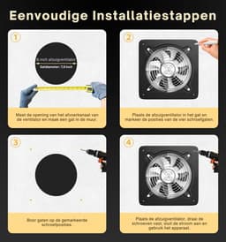 Afzuigventilator 200 mm – Badkamer Ventilator 980 m³/u met Terugslagklep – Stille Wandventilator voor Badkamer, Keuken, Garage & Kelder – Krachtige Luchtafvoer Zwart — thumbnail 2