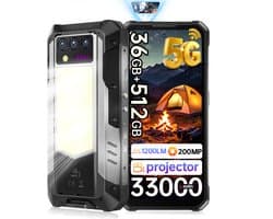 OUKITEL WP100 TITAN Rugged Smartphone 5G - 36GB RAM - 512GB ROM - 33000mAh 66W - 6,8 inch 120Hz - 200MP + 32MP Camera, 20MP Nachtzicht - BT 5.4 - 100 LM projector - 1200LM Campinglamp - IP68/IP69 K - Android Telefoon - NFC GPS