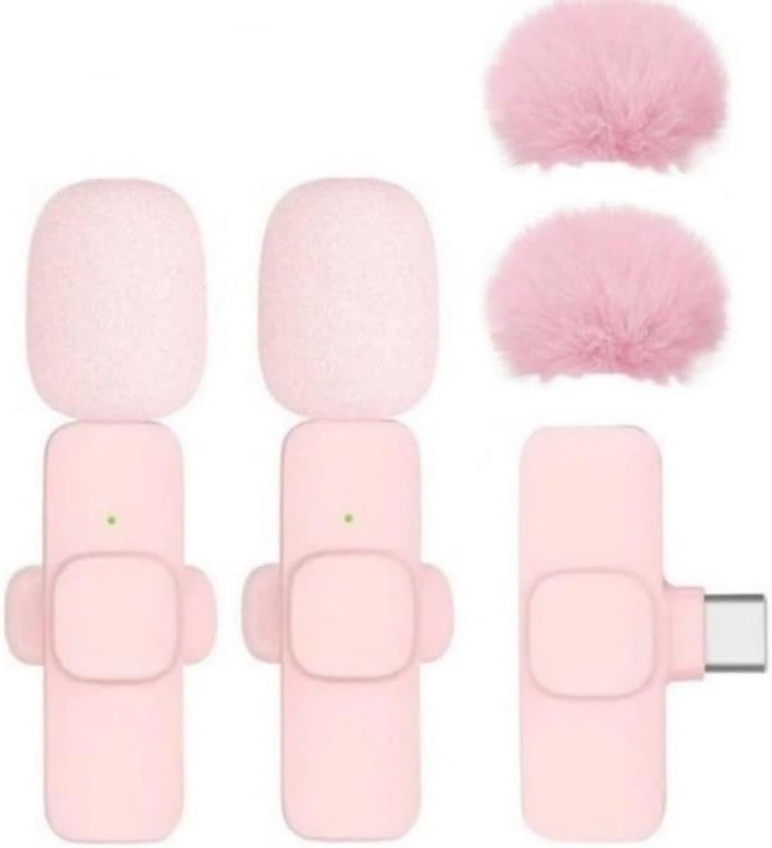 Draadloze Plug & Play-clipmicrofoon geschikt voor de telefoon - Mini-microfoon met ruisonderdrukking geschikt voor video-opnames, vloggen, podcasts en ASMR (roze, USB-C, met haren) — afbeelding 1