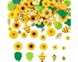100 Stuks Hars Flat Back Cabochons met Bijen en Margrieten - 10 Stijlen Hars Hangertjes voor DIY Scrapbooking en Decoraties, 8~22mm