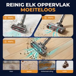 Cleanova Steelstofzuiger - 45000PA - 500W sterke stofzuiger - draadloos - 4 opzetstukken - Display - kruimeldief - zonder zak - Groen verlichting - 2500mAh - inclusief muurbevestiging + hepa filter — thumbnail 3