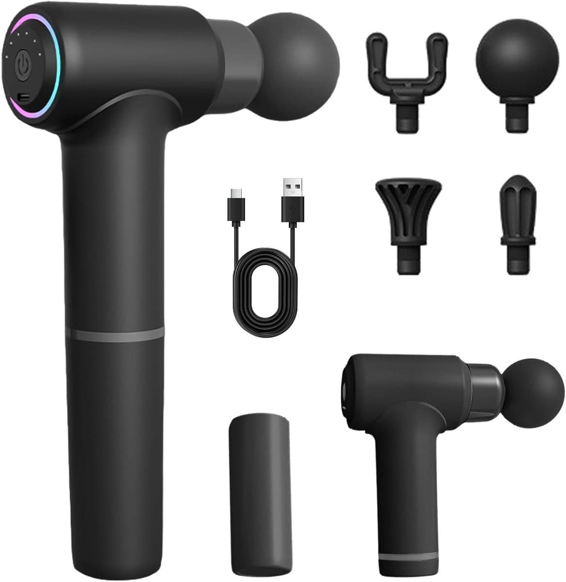 Massagepistool - Draagbaar massageapparaat - Spierontspanning - Verlengde handgreep - 6 snelheden - Zwart — afbeelding 1