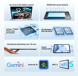 Aorlym P12 Plus - Tablet - 48GB RAM (12+36GB) + 256GB ROM (2 TB/TF) - 12,2 inch 2,4K 120Hz IPS - Android 16 - 12000mAh/18W - T7300 - Wi-Fi 5 - Bluetooth 5.0 - Quad-luidsprekers - Volledige accessoirebundel met toetsenbord en stylus — thumbnail 5