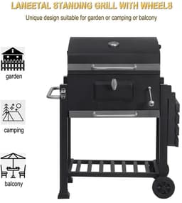 Houtskool barbecue - Grilloppervlak 28x41.7 - met verstelbaar kolenrek - gietijzeren rooster - zwart — thumbnail 5