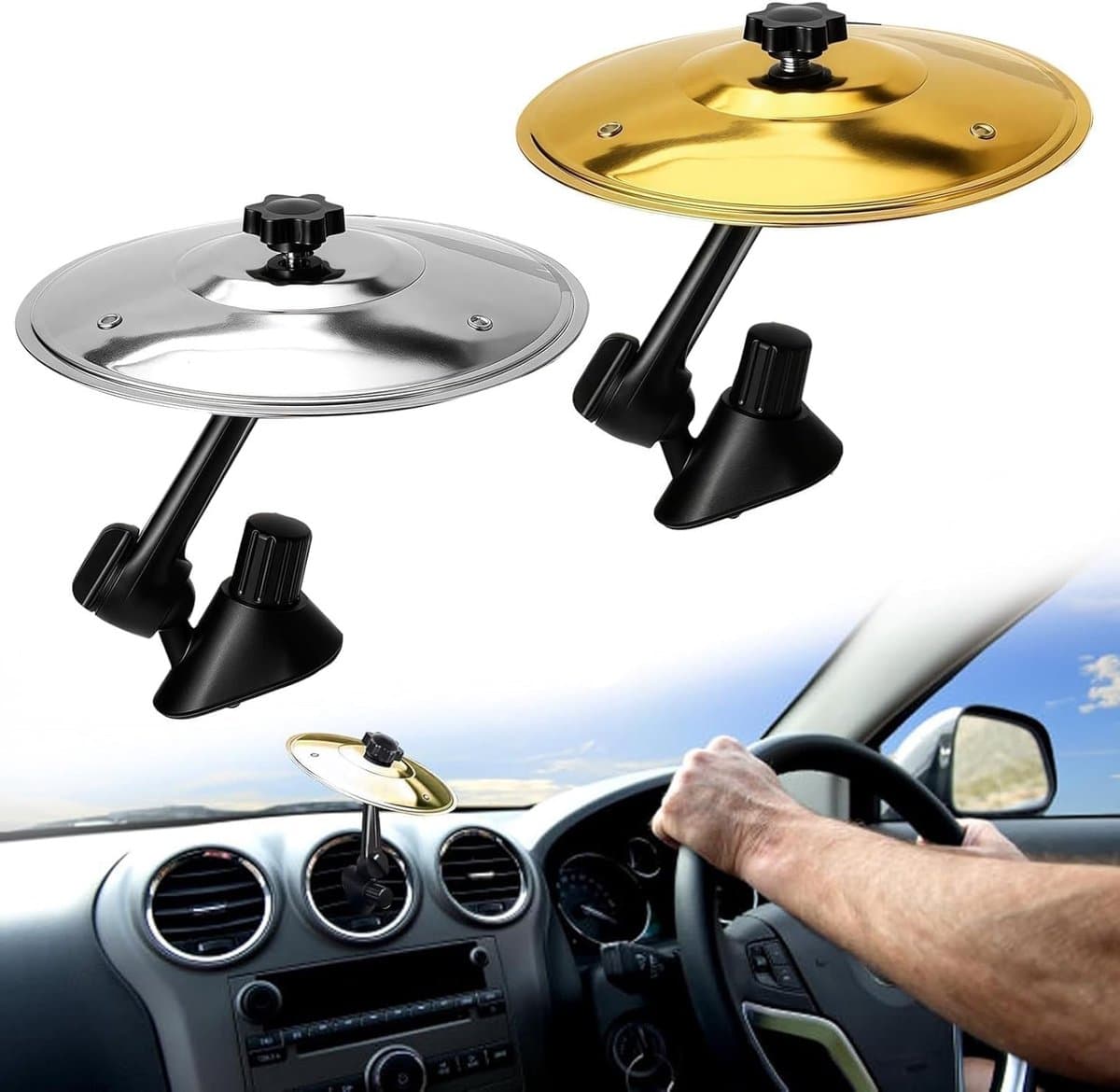 Set van 2 Car Crash Cymbals voor Auto, Mini Drum voor Ventilatiesleuven, Muzikaal Instrument voor Diverse Voertuigen in Zilver en Goud — afbeelding 1