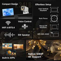 4K Smart Projector met Autofocus - Native HD 720P - 330 ANSI Lumen - Android 11 - Wifi 6 - Bluetooth 5.4 - Spraakbesturing - Air Mouse Afstandsbediening - Draagbare Beamer voor Films, Gaming en Presentaties — thumbnail 5