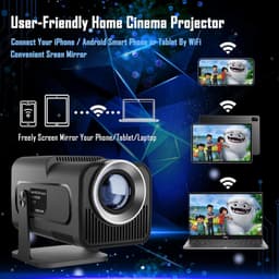 Mini Keystone Projector - Smart 1080P Draagbare Home Cinema Projector met WiFi 6, BT 5.0, 180° draaifunctie, 230 ANSI pixels, Bluetooth Projector voor telefoon, pc, laptop, PS5, HDMI, USB — thumbnail 2
