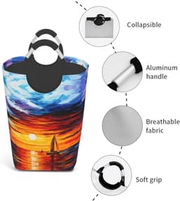 Wasmand - Kledingmand Opbergzak - Vuile Kleding Opbergen - Waterdicht Oxford Doek - 50 Liter Capaciteit - Zwart — thumbnail 5