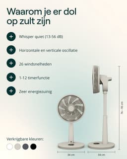 Duux Whisper 3 Statiefventilator - Zuinige Ventilator met 26 snelheden, Timer en Nachtmodus - In hoogte verstelbaar (73-95cm) - Horizontale + verticale oscillatie - Greige — thumbnail 3