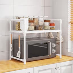 Magnetronstandaard - Keukenrek - Keuken organiseren - Dubbellaags met haken - Vergroot ruimte - Twee bloemen — thumbnail 5