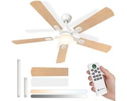 Aigostar Plafondventilator met Verlichting - Ø 132cm - Afstandsbediening- 6 Snelheden - Timer - Zomer/Winter functie - Plafondlamp met ventilator - Wit — afbeelding 1