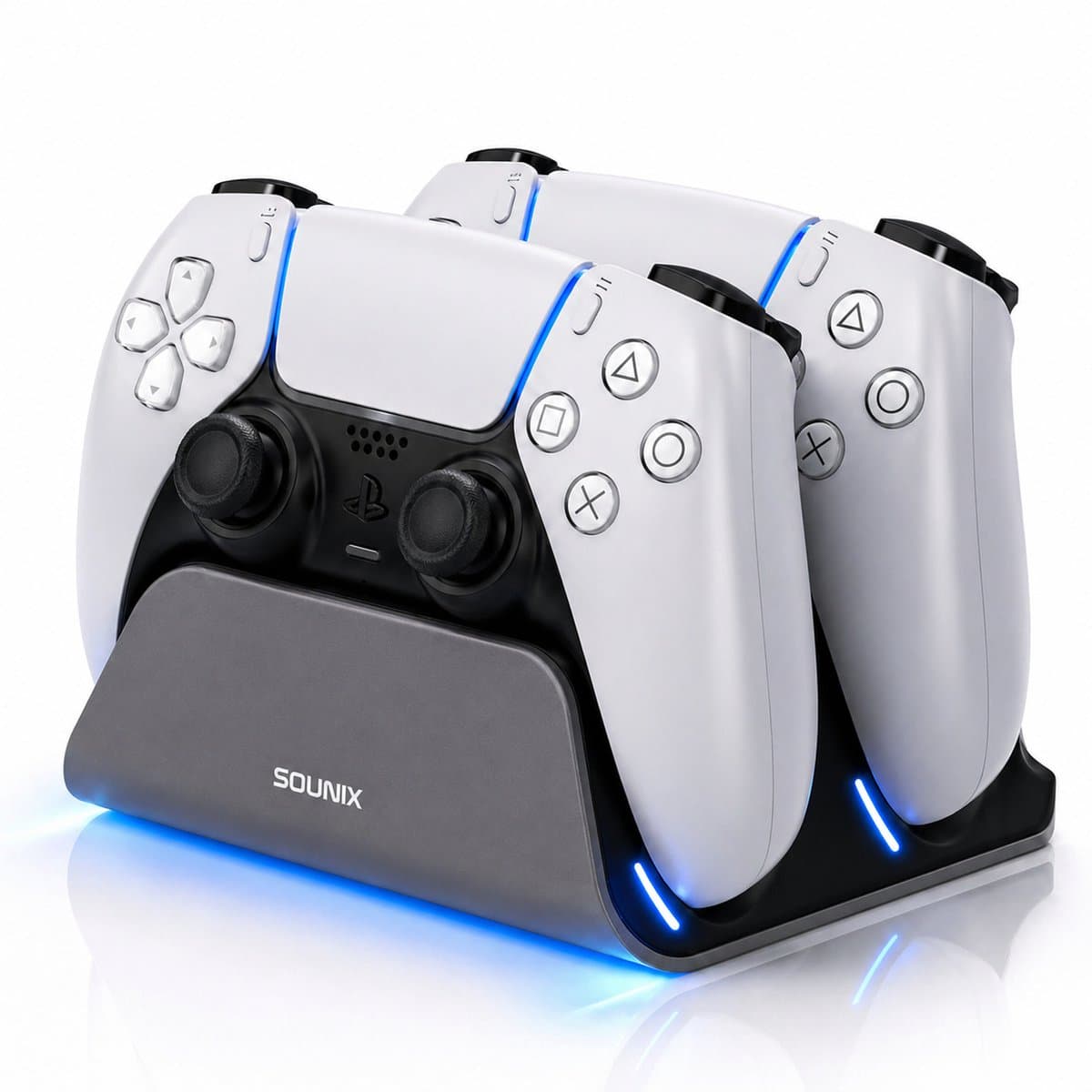 Sounix Oplaadstation geschikt voor PS5 Slim Controller - 2in1 charging station - PS5 accessoires - Grijs — afbeelding 1