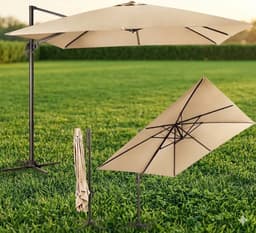 Ampelschirm 300x300 cm quadratisch, 360° drehbar, neigbar, Gartenschirm mit Kurbel, großer Sonnenschirm für Terrasse & Garten – Beige | Urbanhome — thumbnail 1