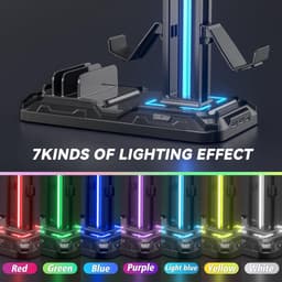 RGB Gaming Hoofdtelefoon- en Controllerhouder – Bureau-Statief met 9 Lichtmodi, 2 USB + 1 Type-C Oplaadpoorten, Compatibel met Smartphones, Tablets en Gamecontrollers — thumbnail 3