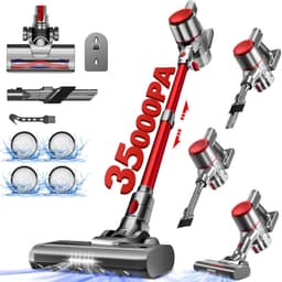 Authmic Steelstofzuiger Draadloos - 35.000Pa Zuigkracht - 6-in-1 Multifunctioneel Ontwerp - 6*2200mAh - 50 Min - GreenEye Technologie - Wandbeugel - Geschikt voor Huisdierharen, Tapijt en Harde Vloeren - Rood — thumbnail 1