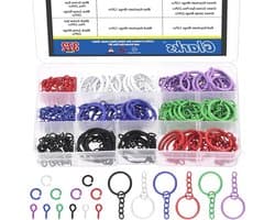 Complete set met 372 sleutelhanger ringen, inclusief 72 stuks 25mm, 150 stuks 8mm open jump ringen en 150 stuks 10mm schroefogen voor creatieve projecten