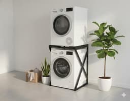 SERALUXE - Wasmachine Kast - Wasmachine Verhoger- Metaal - Zwart - Universeel Wasmachine en Droger Kast - Wasmachine Ombouw - Wasmachinerek - Wasmachine Sokkel- Robuust - Stabiel - Stevig - Anti Vibratie — thumbnail 1