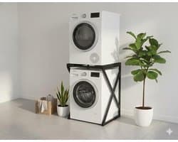 SERALUXE - Wasmachine Kast - Wasmachine Verhoger- Metaal - Zwart - Universeel Wasmachine en Droger Kast - Wasmachine Ombouw - Wasmachinerek - Wasmachine Sokkel- Robuust - Stabiel - Stevig - Anti Vibratie