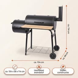 Lomera Smoker BBQ - Smokerbarbecue - Houtskool BBQ - Rookoven - Houtskoolbarbecue - Offset Grill - Rookgrill - Op Wielen - Met Thermometer - Buitenkeuken - Tuin Barbecue - Grillrooster - BBQ Roker - Smoker Grill - Barbecue Smoker — thumbnail 2