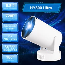 Mini Beamer HY300Ultra – 4K-ondersteuning, Android 11, WiFi 6, Automatische Correctie, 180° Draaibaar, Draagbaar — thumbnail 3