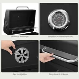 LUMÉ STORE Houtskool Barbecue XXL - BBQ - Grill Apparaat - Ingebouwde Thermometer - Aslade - Opbergrek - Zijplank - Wielen - Zwart — thumbnail 5