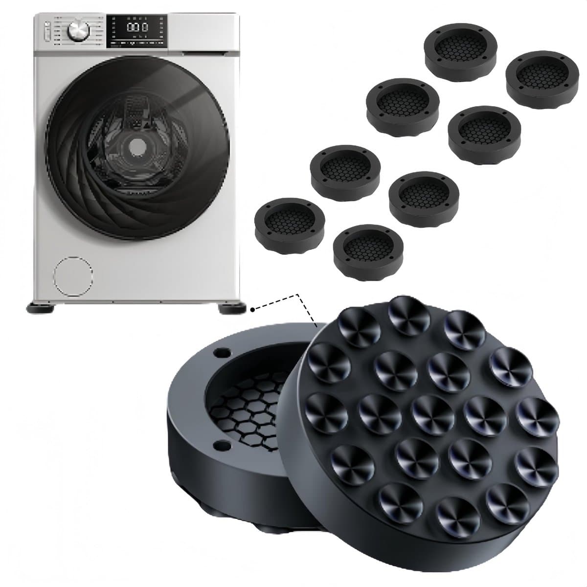 Cosensi - Antivibratie Mat - Wasmachine Voet Pads - Universeel en Antislip - Zwart - Geluiddempers - Stabiliteit voor Wasmachines — afbeelding 1